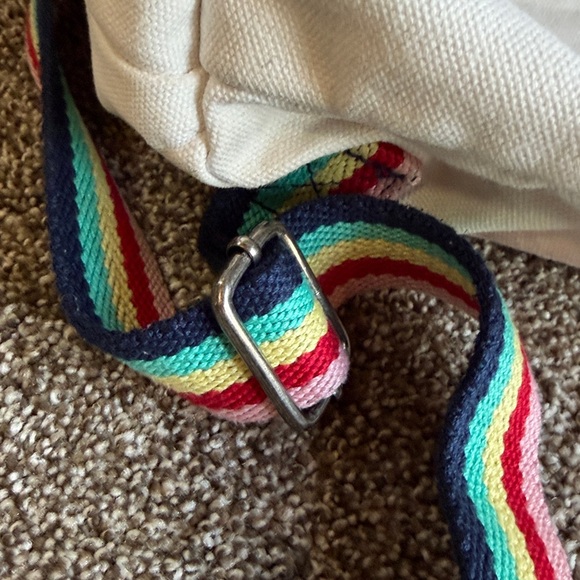 Stylish Cream canvas Backpack with Rainbow Straps - Picture 4 of 15